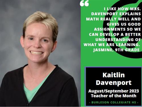 Kaitlin Davenport - August/September 2023 Teacher of the Month